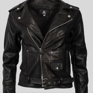 Pele Che Coco biker jacket in 100% black recycled leather. (OFFERS WELCOMED )
